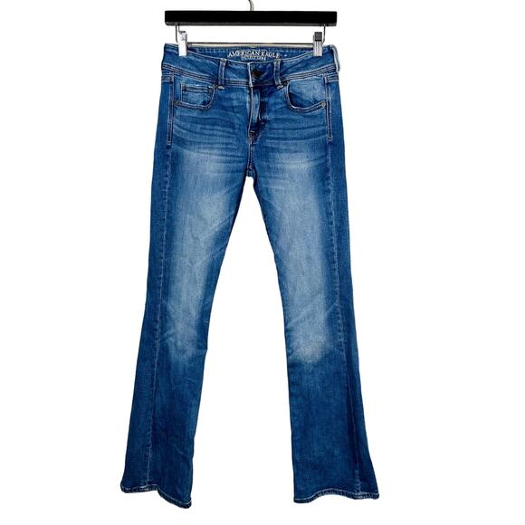 American Eagle Bootcut Stretch Jeans Blue 8" Rise Med Wash - 2 - Picture 1 of 5